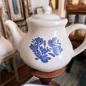 Pfaltzgraff Cream Teapot with Blue Floral Design
